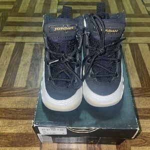 Jordan 9 Retro BT, Size 4C, Black and white